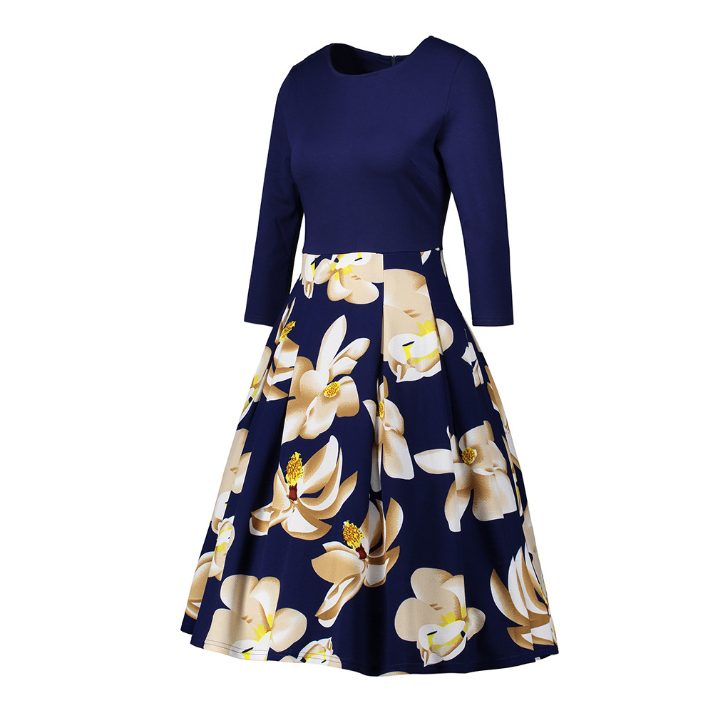 sd-16987 dress-navy and rice flower
